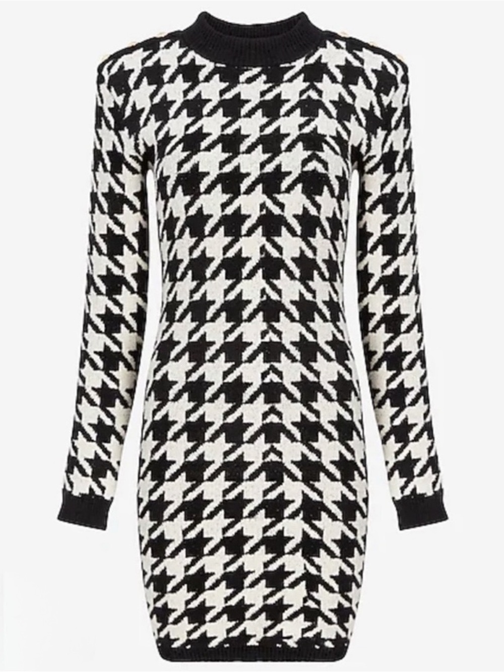 Express Black & White Houndstooth Long-Sleeve Sweater Dress Size Small